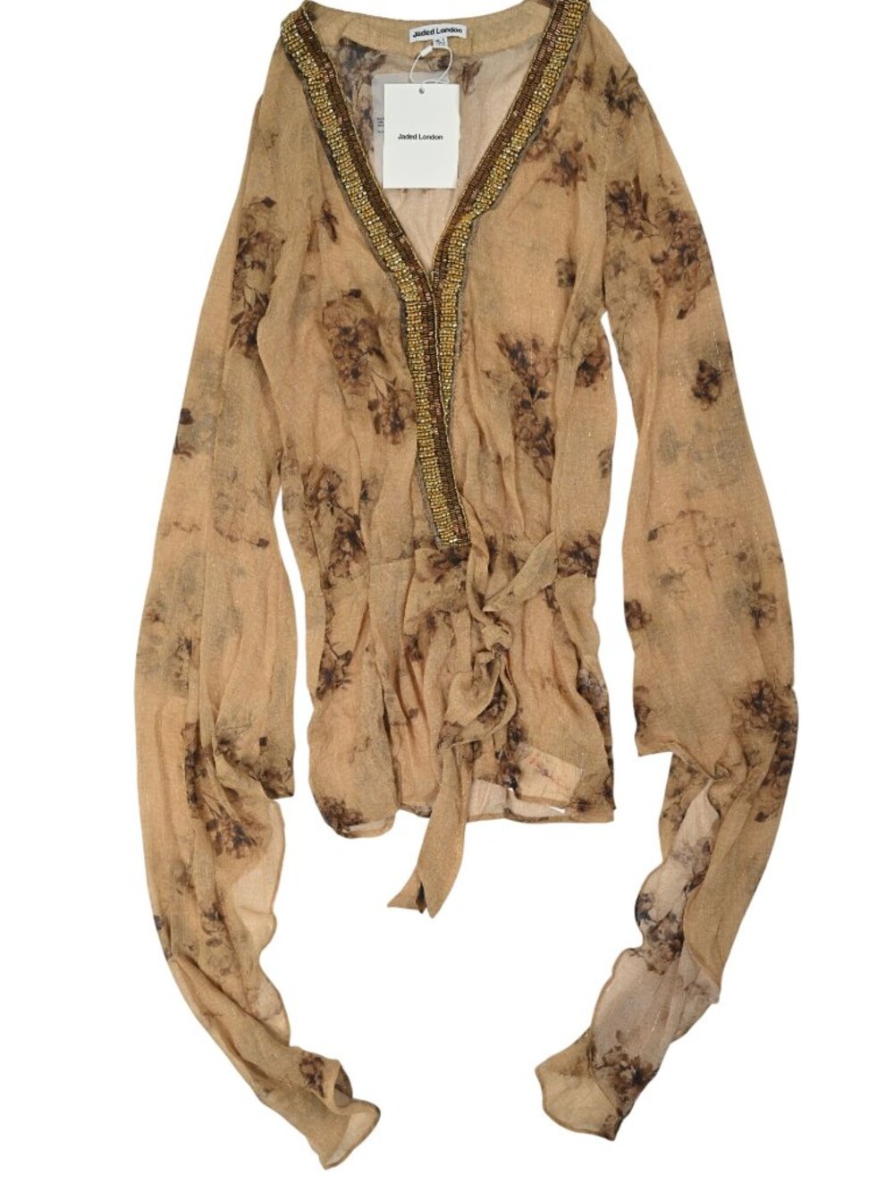 Jaded London Plunge Dress with Maxi Sleeves in Yellow